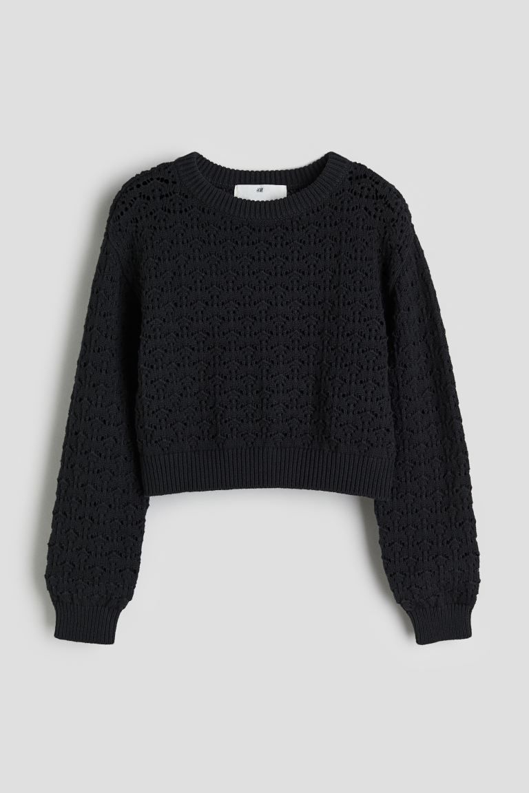 Pointelle-knit jumper - Black - Kids | H&M GB | H&M (UK, MY, IN, SG, PH, TW, HK)