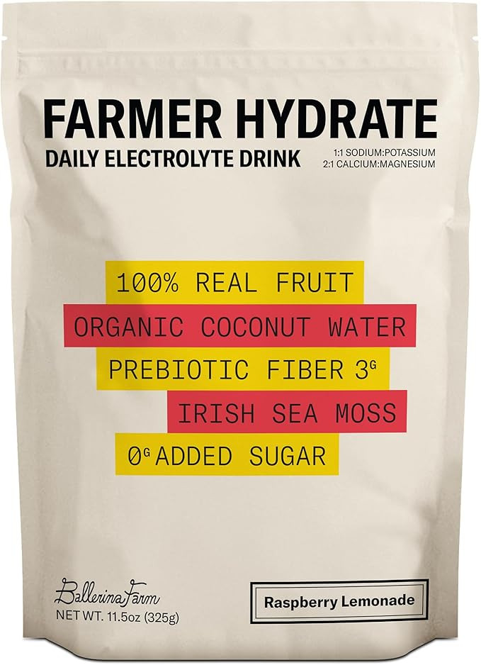 Ballerina Farm Farmer Hydrate, Daily Electrolytes Powder, Raspberry Lemonade, Hydration Drink Mix... | Amazon (US)