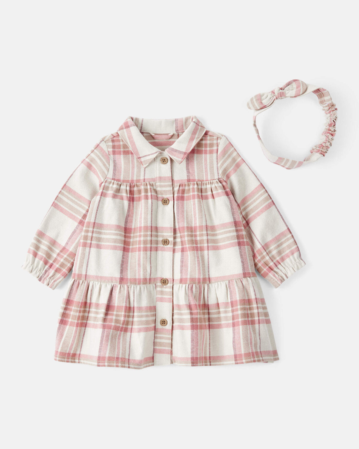 Baby Girl 2-Piece Plaid Cotton Long-Sleeve Dress Set - Pink/White | Carter's Inc