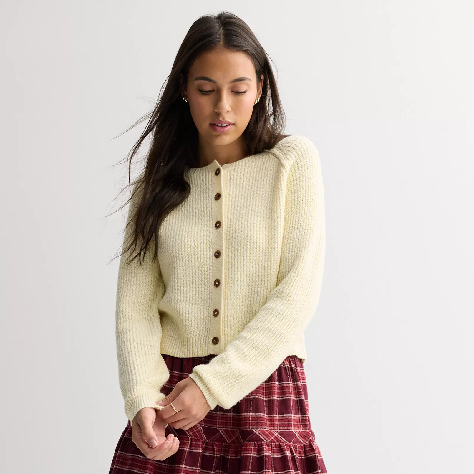 Juniors' Pink Republic Long Sleeve Crewneck Raglan Sleeve Cardigan | Kohl's