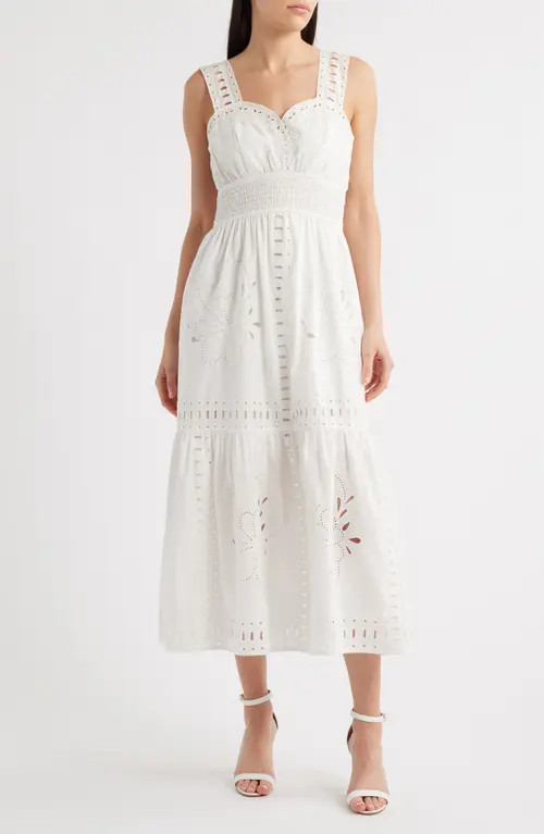 Rails Fawn Eyelet Embroidered Smocked Waist Cotton Sundress in White at Nordstrom, Size Medium | Nordstrom