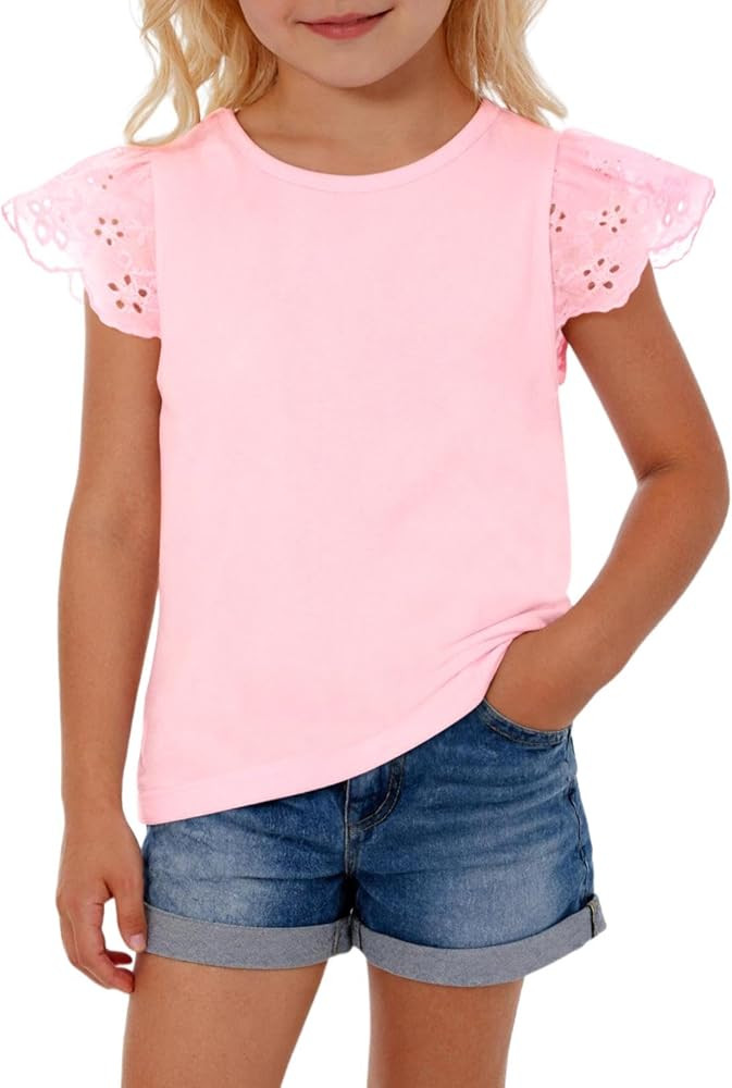 Haloumoning Toddler Baby Girl Ruffle Short Sleeve T Shirts Kids Crew Neck Casual Tops Blouses Bas... | Amazon (US)