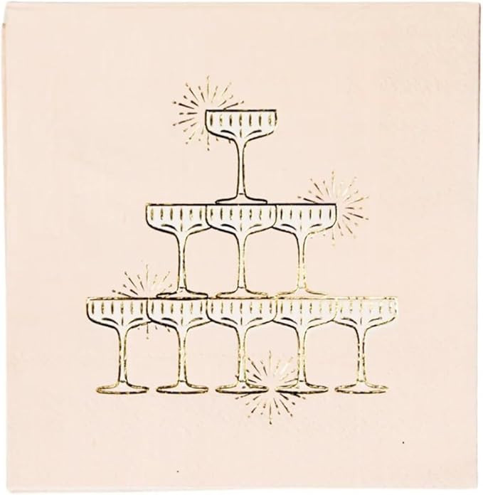 Champagne Tower Cocktail Napkins by Bonjour Fete | Small Cocktail Party Paper Napkins for NYE, Br... | Amazon (US)