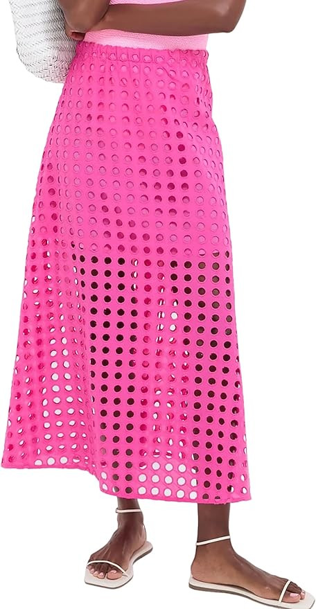 Ailoqing 2026 Summer Casual Long Skirt for Women Cotton Eyelet Beach Maxi Skirt with Underneath | Amazon (US)