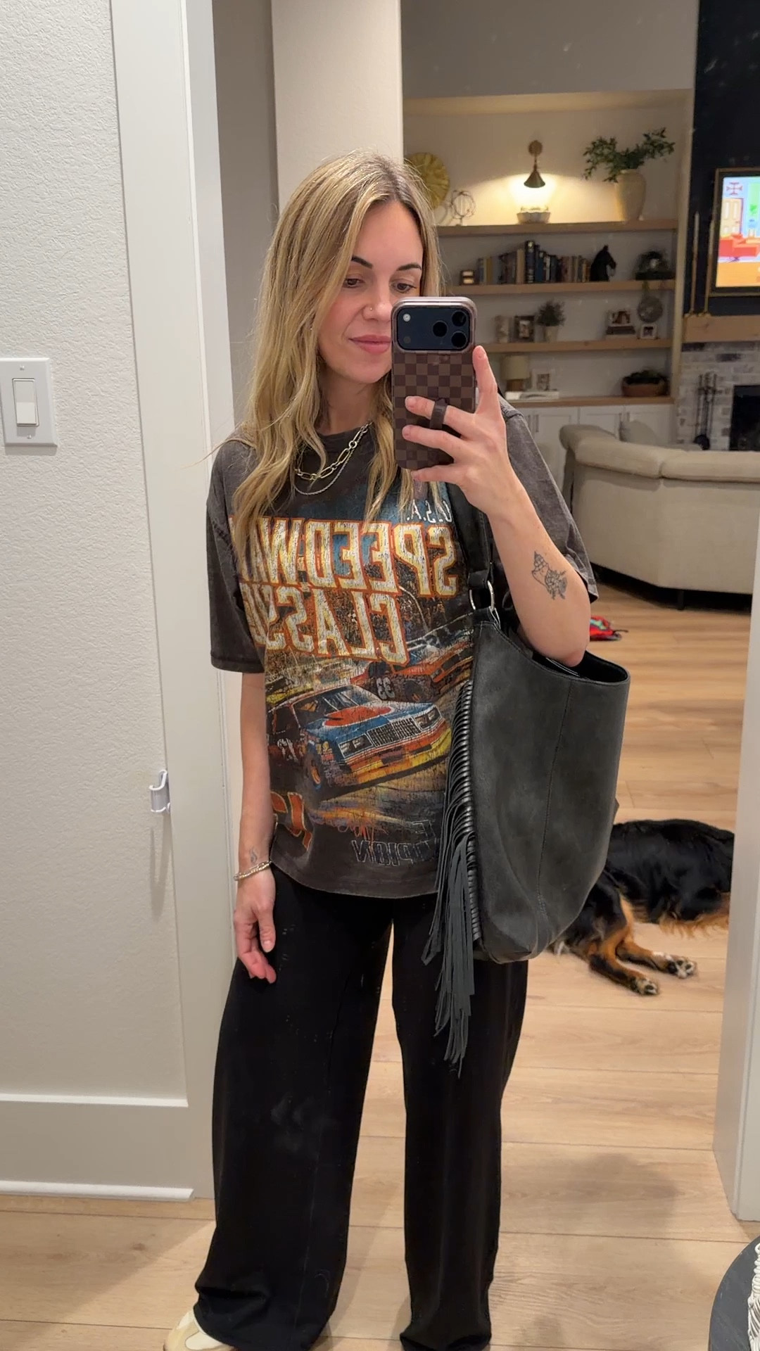 I sized down to XS and it’s still very roomy and oversized. Wide leg leggings are TTS. Fringe bag it huge and great for road trips! 

#LTKmomlife #LTKdayinmylife #LTKootd