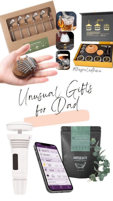 From stainless steel golf club olive skewers to a thumb piano - this list is a lot of fun! You’ll also find shower steamers which is the male equivalent to a bath bomb and a kit that allows you to smoke your own cocktails. If your dad is always checking the weather this highly intelligent weather system is the perfect gift to go in on with your siblings!

#LTKGiftGuide #LTKFamily #LTKMens