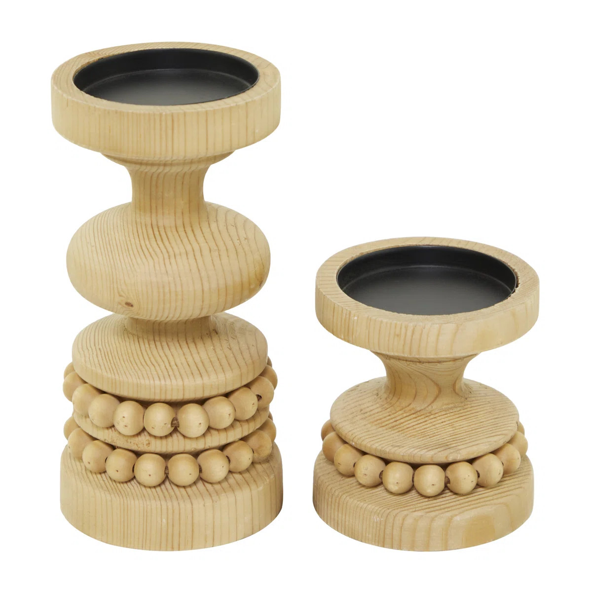 Wood Beaded Pillar Decorative Candle Holder Set | Wayfair North America