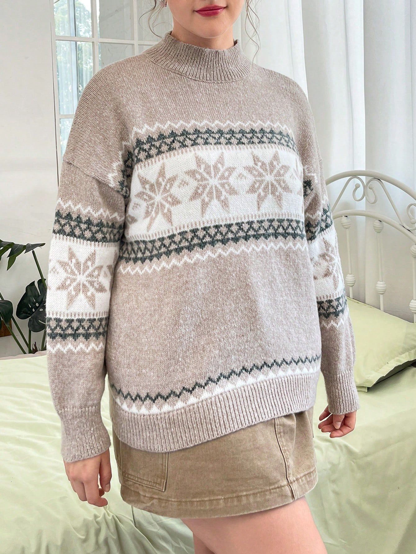 SHEIN Qutie Plus Geo Pattern Drop Shoulder Sweater | SHEIN