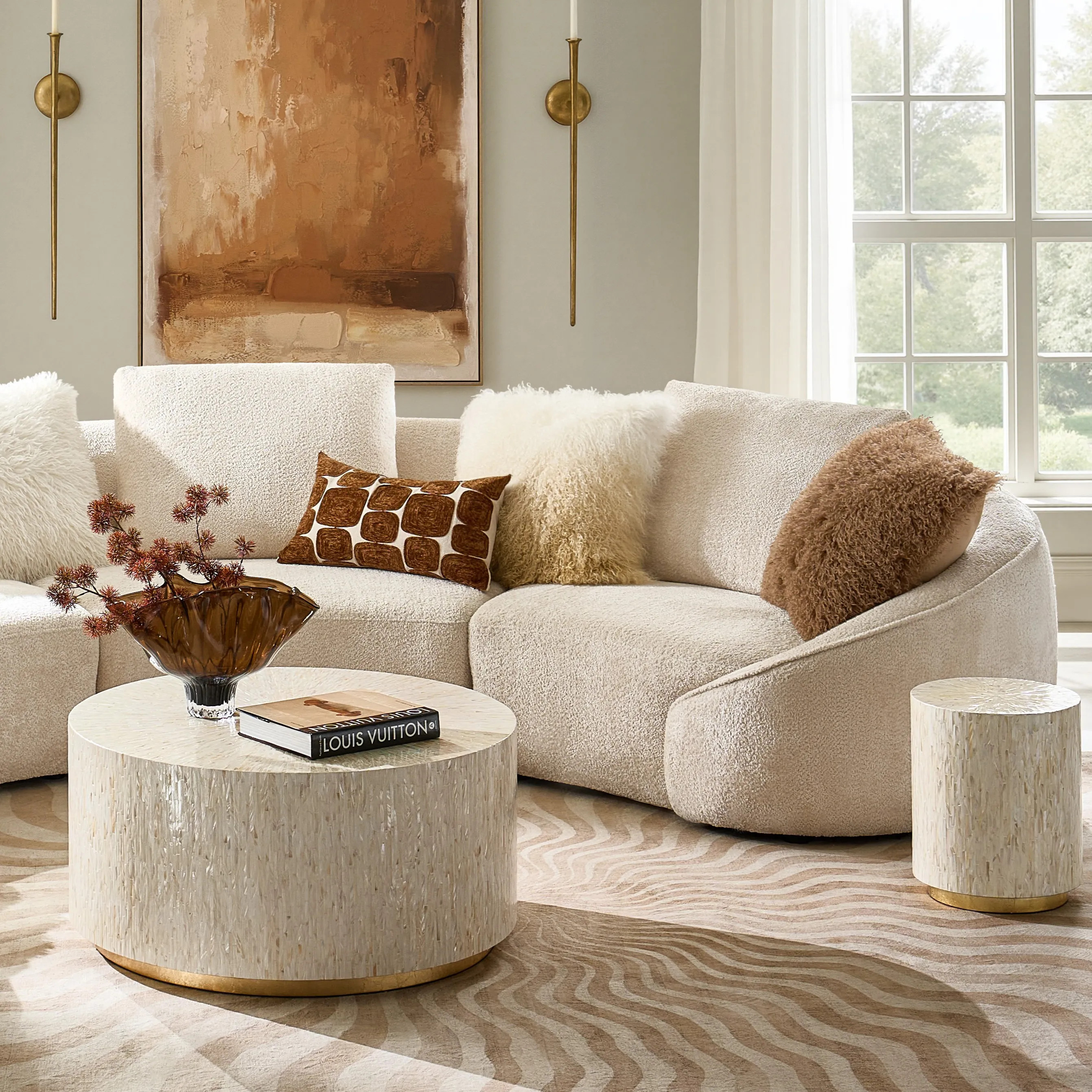 Irene 4-Piece Curved Sectional Sofa | Utopia Sand | Sculptural Shape, Deep Seats, Luxe Chenille | 178"W x 30"D | Z Gallerie | Z Gallerie