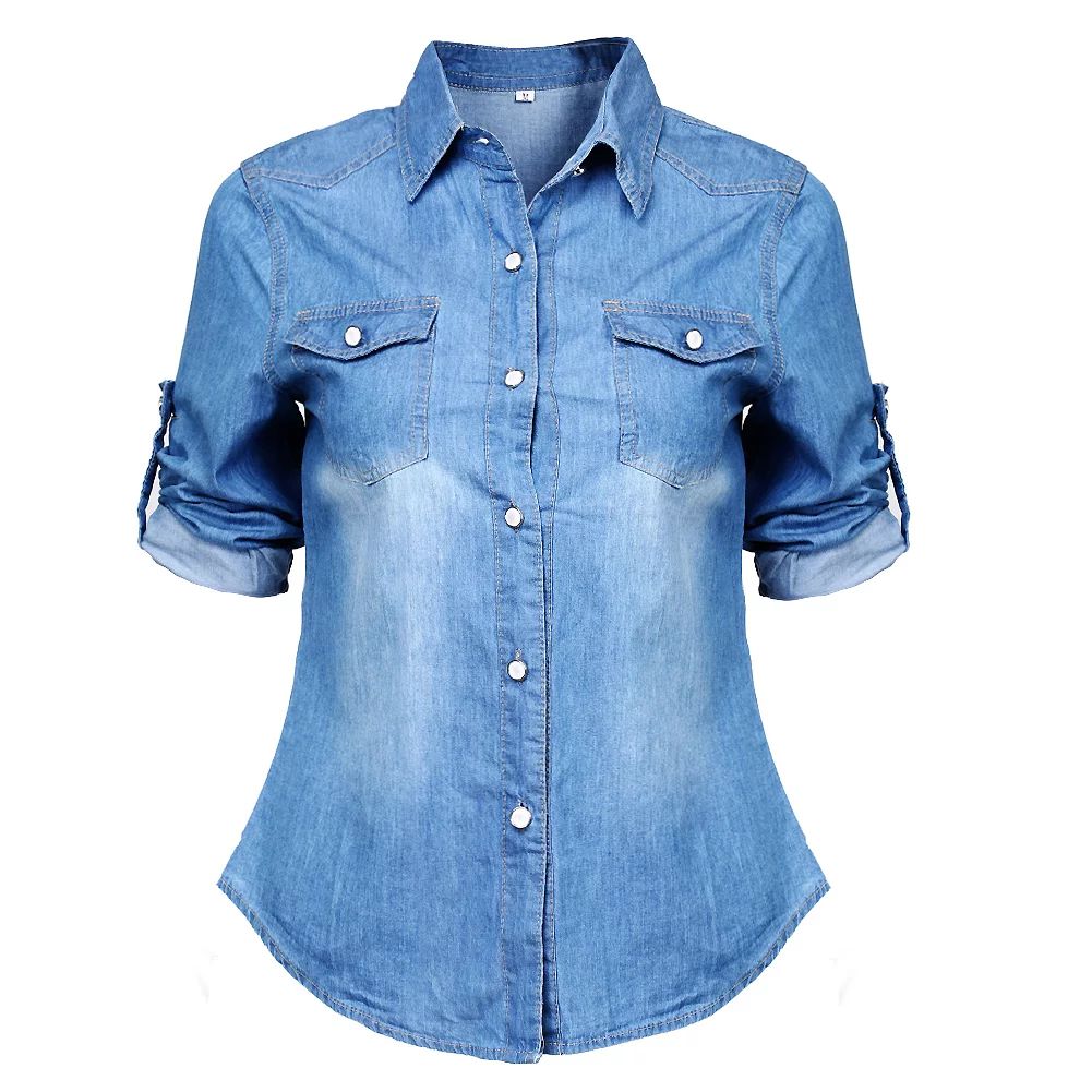 Women Casual Blue Jean Soft Denim Long Sleeve Shirt Tops Blouse Jacket | Walmart (US)