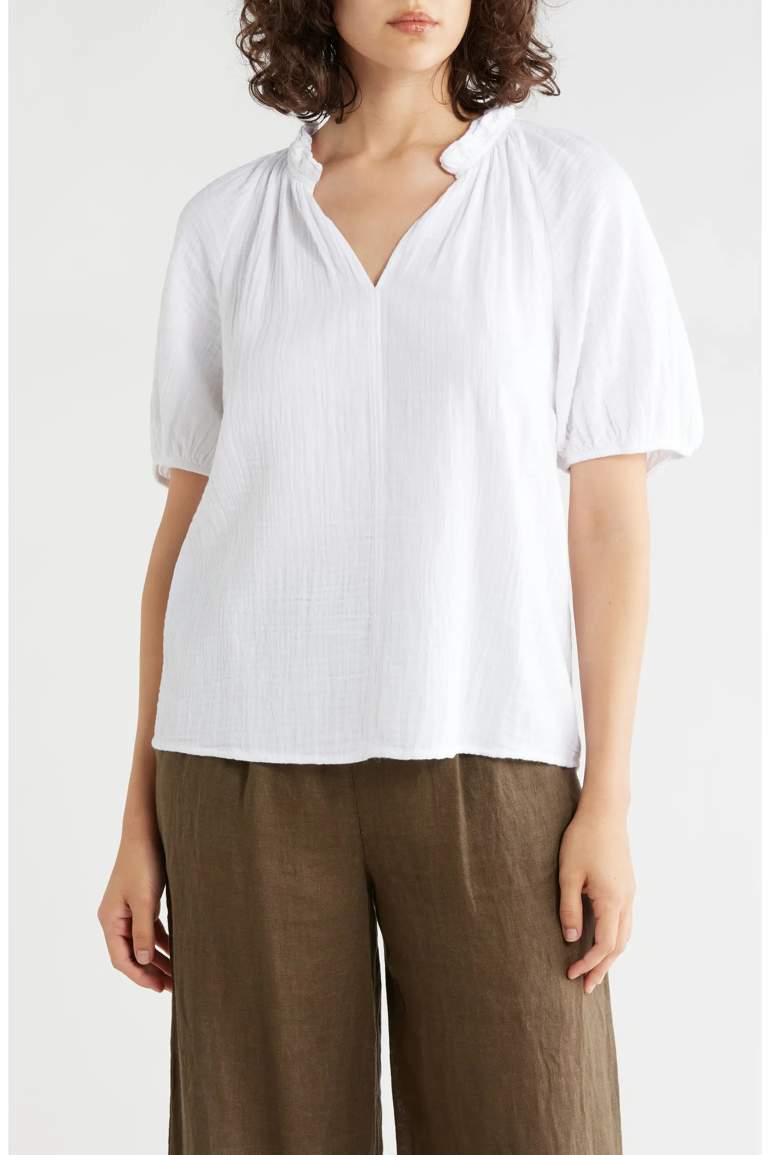 Split Neck Puff Sleeve Cotton Gauze Top (Women) | Nordstromrack | Nordstrom Rack