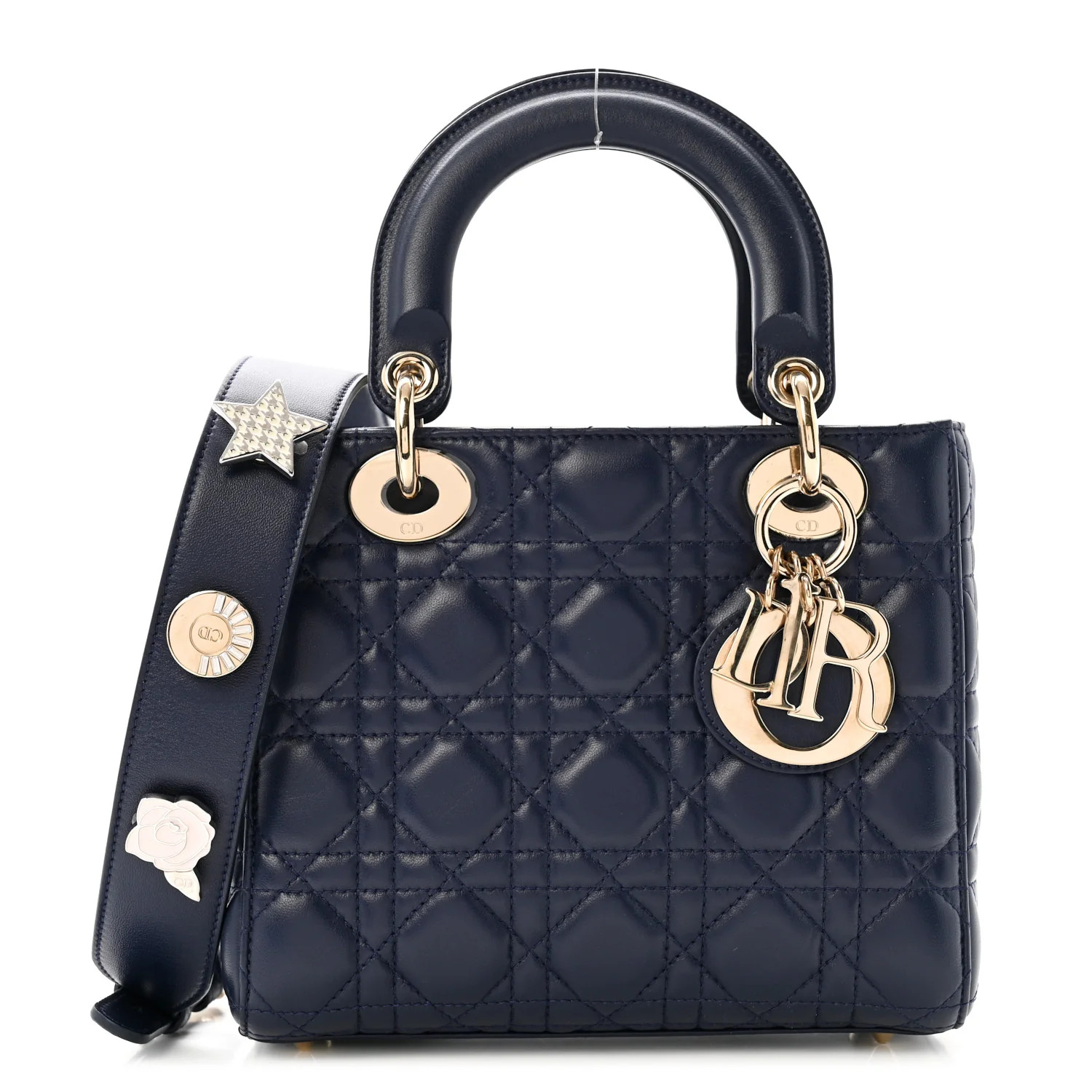 Christian Dior Lambskin Cannage Small Lucky Badges My Lady Dior Navy 1901826 | FASHIONPHILE (US)