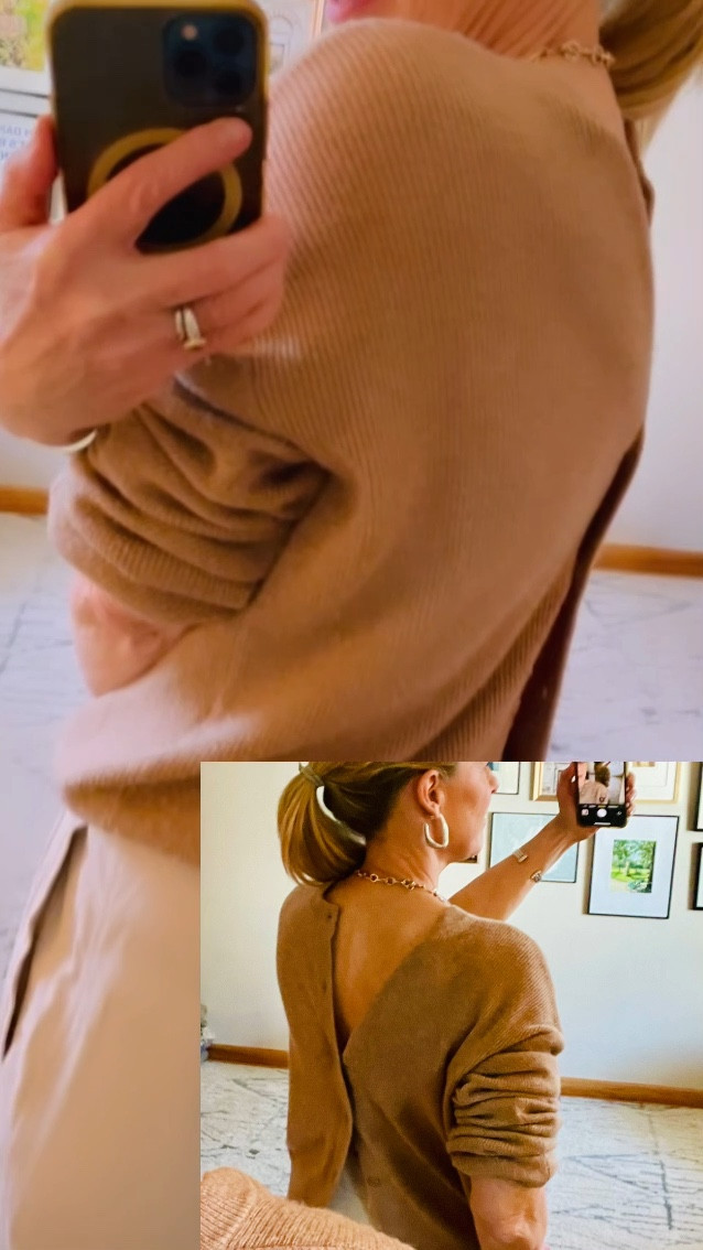 Do you ever wear a cardigan backwards? I really like it for evening, and it’s another reason a cardigan is a great piece for a capsule wardrobe — it’s versatile. I am wearing a cardigan by Naadam (linked but currently out of stock). It wasn’t marked as reversible but it works and I’ve found many of them do. I’m linking another favorite  that works well backwards, the Gaspard by Sézane. 

#LTKover40 #LTKtravel #LTKVideo