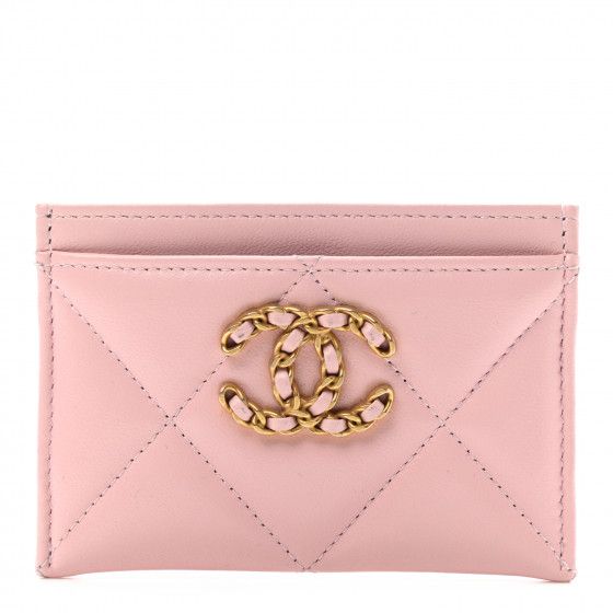 CHANEL Lambskin Quilted Chanel 19 Card Holder Light Pink | FASHIONPHILE (US)