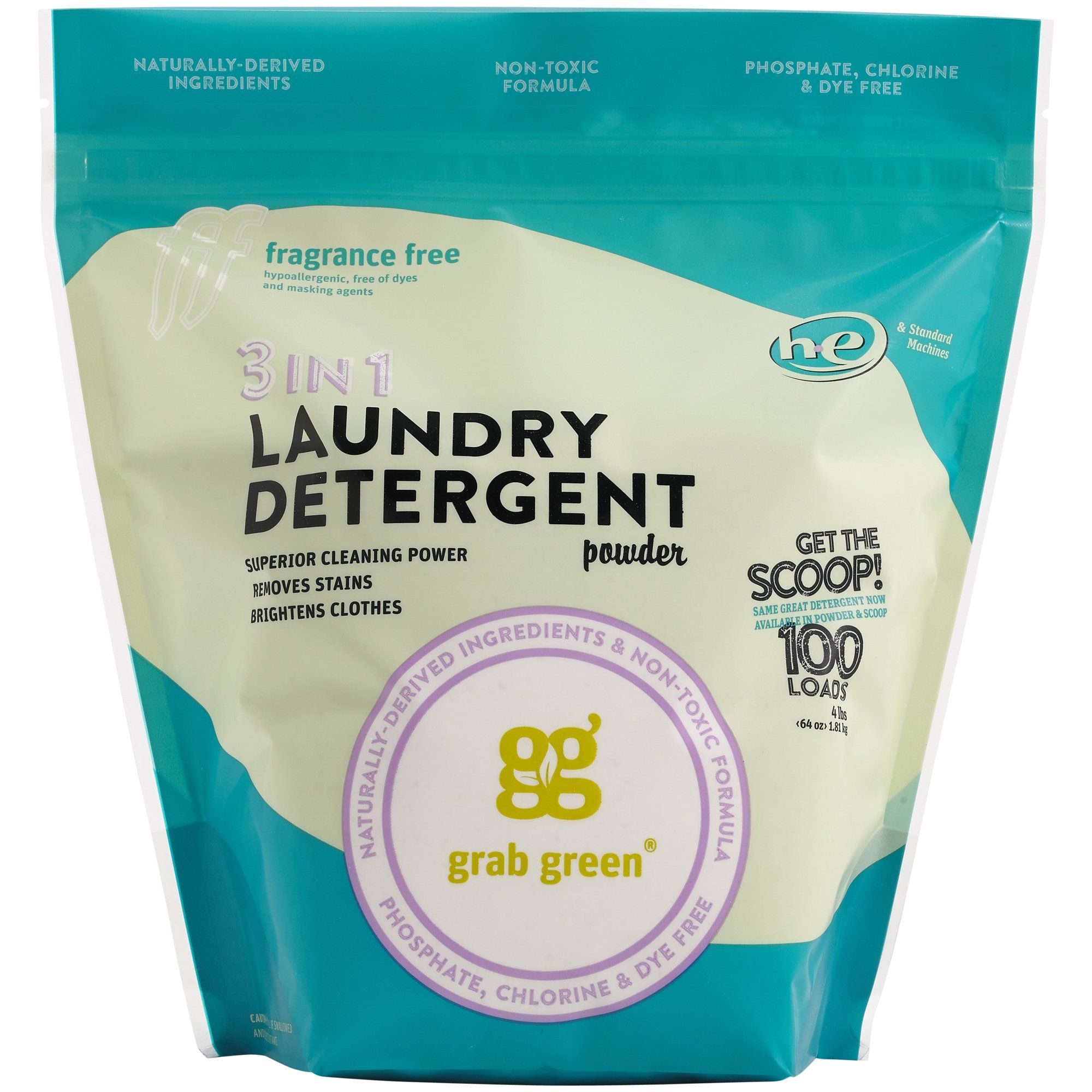 Grab Green 3-in-1 Laundry Detergent Powder, Fragrance Free, 100 loads | Walmart (US)