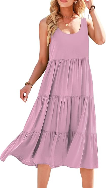 ANRABESS Women's Summer Sleevelesss Scoop Neck Sundress Loose Casual Pleated Swing Flowy Beach Ta... | Amazon (US)