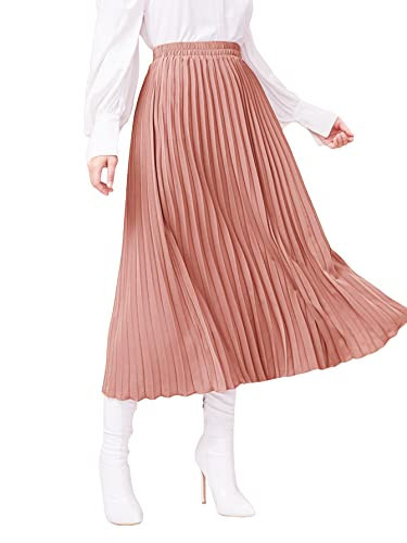 SweatyRocks Women's Casual Solid Longline Pleated Long Skirt Dusty Pink XL | Amazon (US)