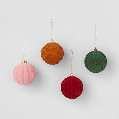 4ct Flocked Round Christmas Ornament Set Pink/Red/Orange - Wondershop™ | Target