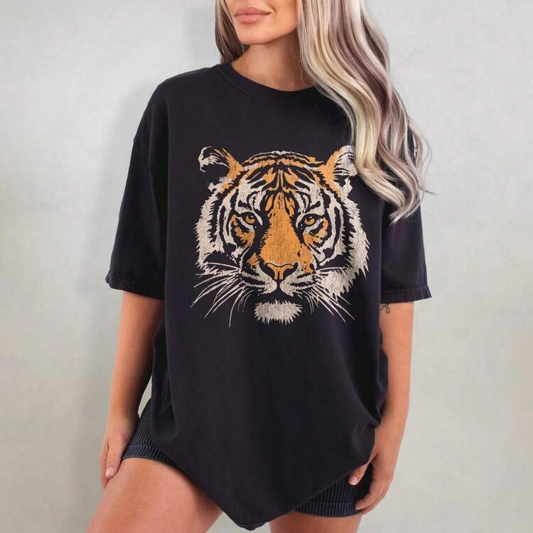 Plus Size Vintage Tiger Tee - Retro Animal T-Shirt, 90s Animal Gift For Tiger Lover, Wild Cat Shirt, Jungle Tiger Graphic Tee | SHEIN