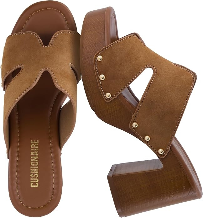 CUSHIONAIRE Markie Chunky Block Heel Sandals for Women with Faux Wood Heel and Memory Foam | Amazon (US)