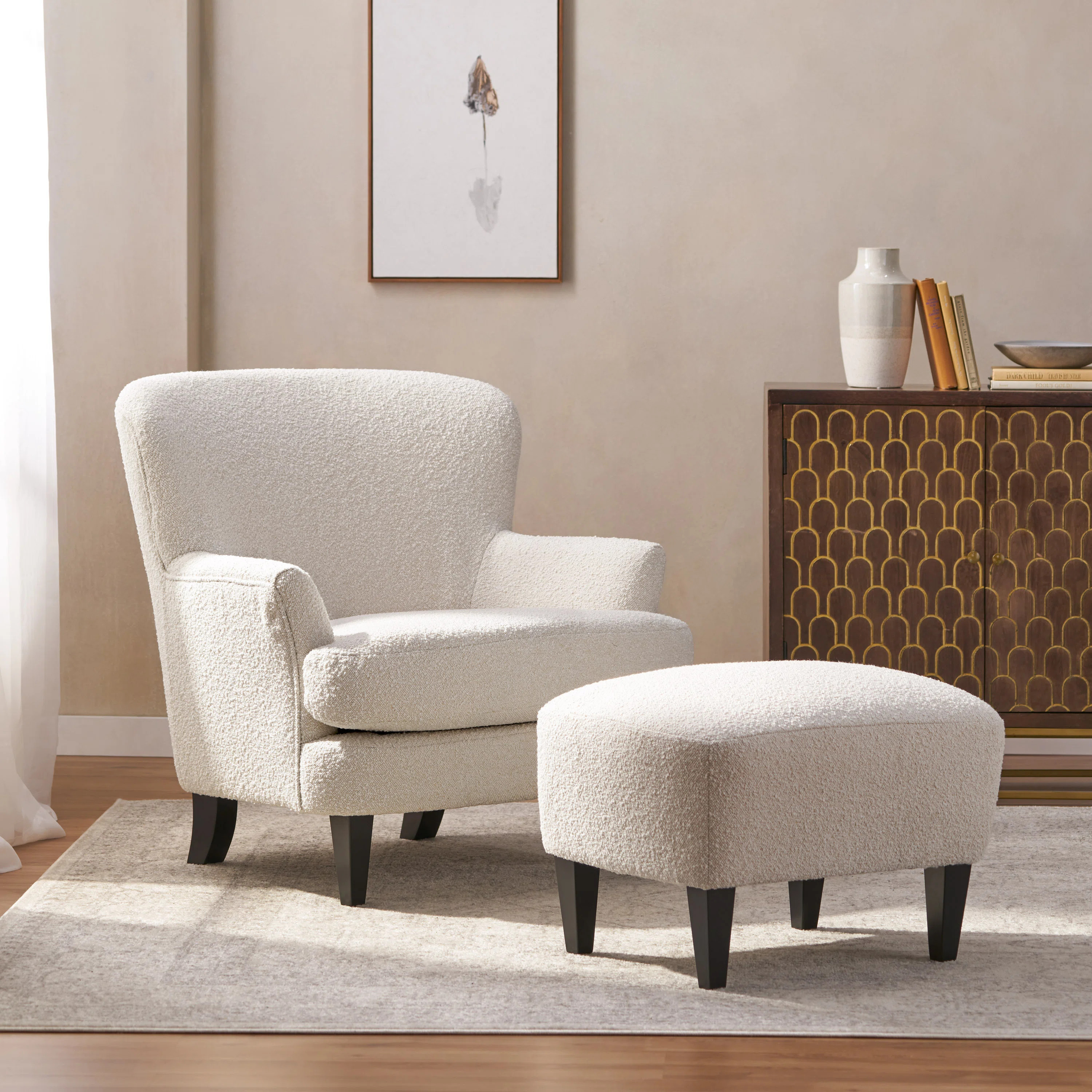 Kamiyla Upholstered Armchair with Ottoman | Wayfair North America