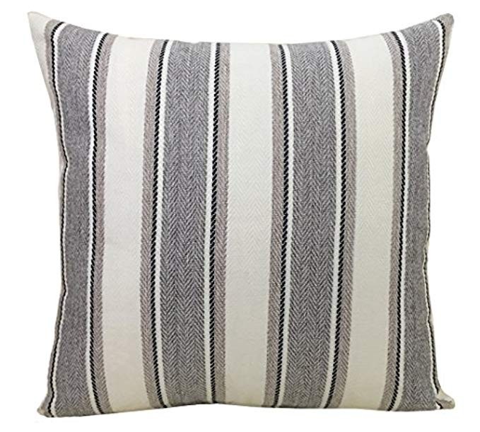 BLUETTEK Cool Stripe Pillow Cases Cotton Linen Square Decorative Throw Cushion Cover-18" x 18" (Ligh | Amazon (US)