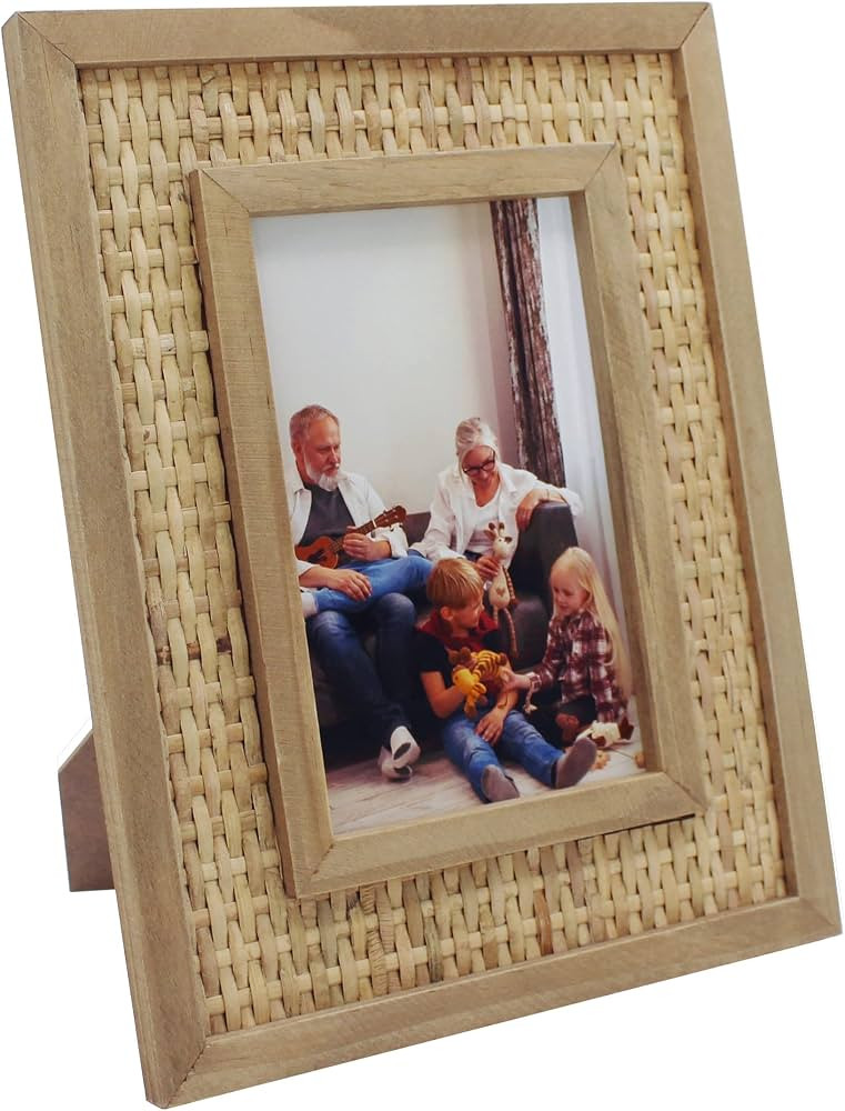 CVHOMEDECO. 4x6 Picture Frame Made of Natural Rattan, Solid Wood and High Definition Glass, Boho ... | Amazon (US)