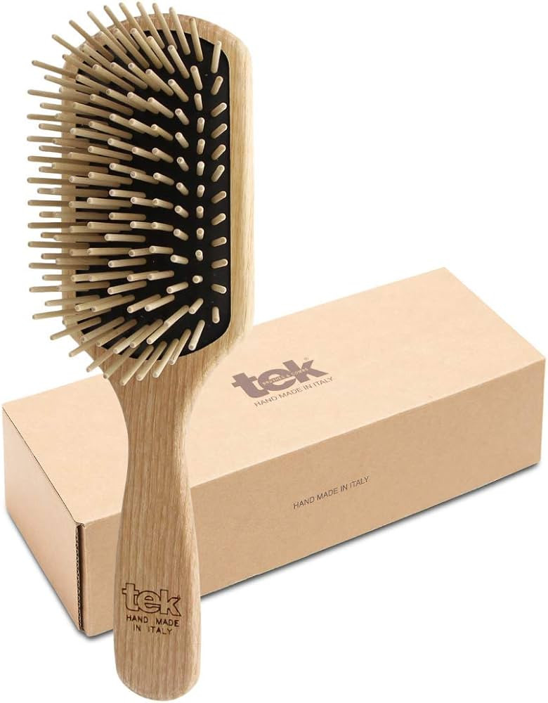 TEK- Rectangular Brush with Long Tooth in Ash Wood Handmade in Italy, for Long, Thick and Straigh... | Amazon (US)