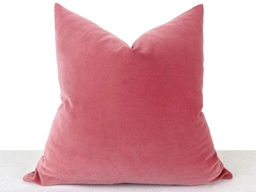 Pink Velvet Pillow Cover, Cotton Velvet Decorative Throw Pillow, Coral Pink Euro Sham Cover, Pink... | Etsy (US)