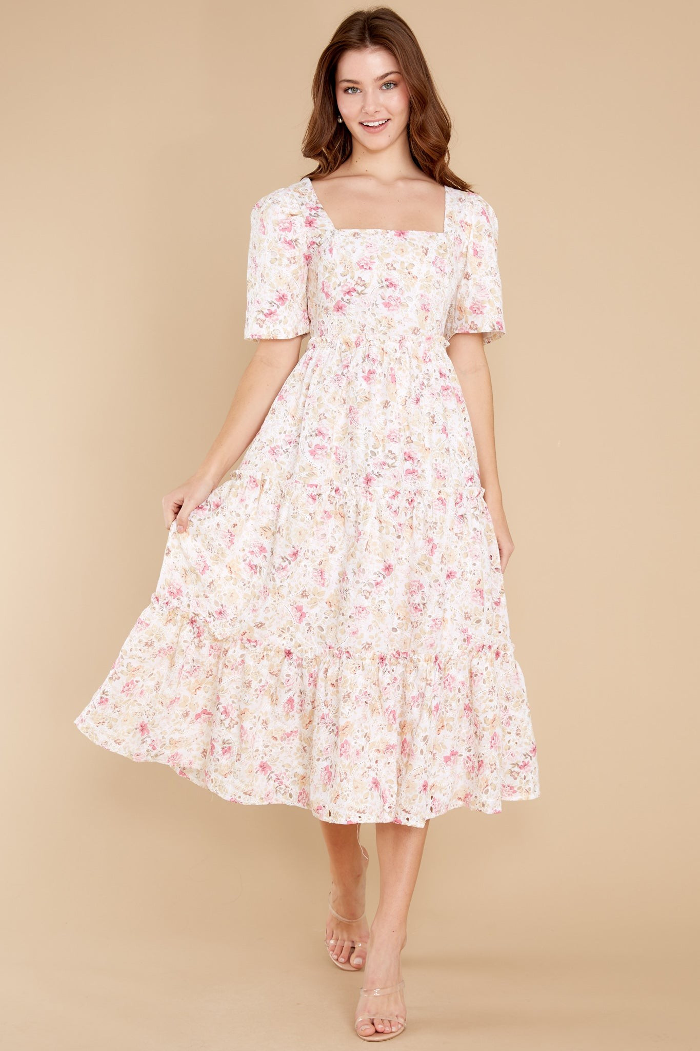 Keeping My Fingers Crossed Ivory Multi Dress | Red Dress 