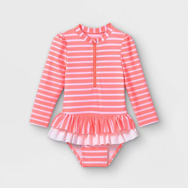 Toddler Girls' Striped Zip-Front One Piece Rash Guard - Cat & Jack™ | Target