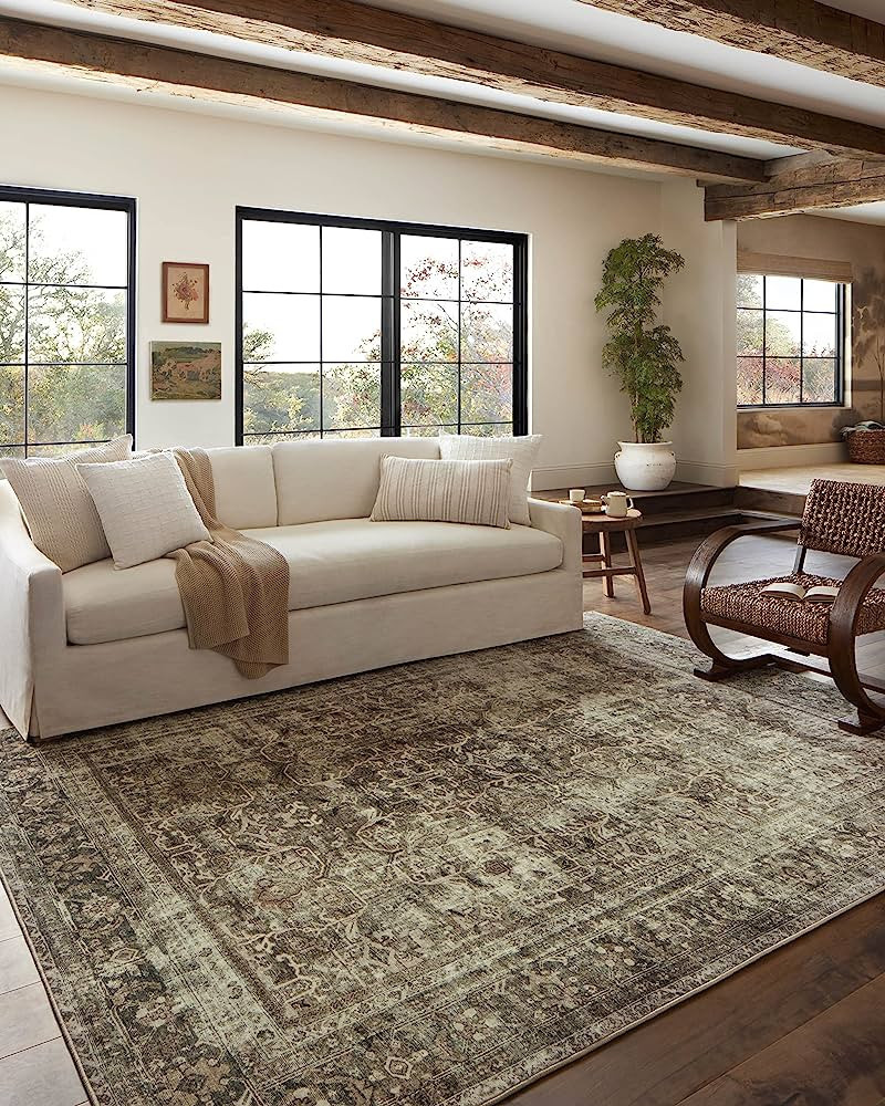 Magnolia Home by Joanna Gaines x Loloi Sinclair Collection SIN-01 Machine Washable Pebble / Taupe... | Amazon (US)