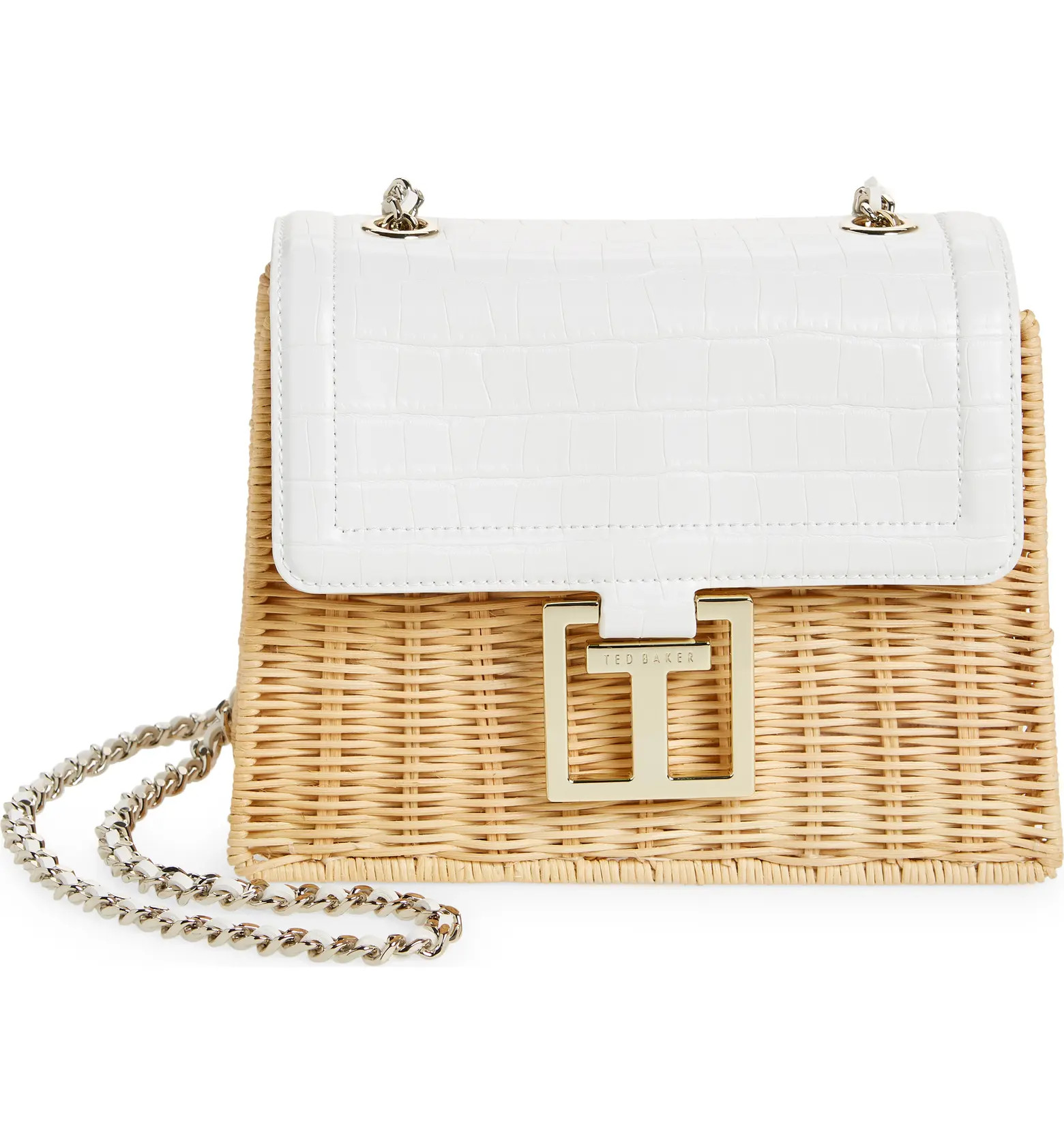 Jaylisi Croc Embossed Faux Leather & Rattan Convertible Shoulder Bag | Nordstrom