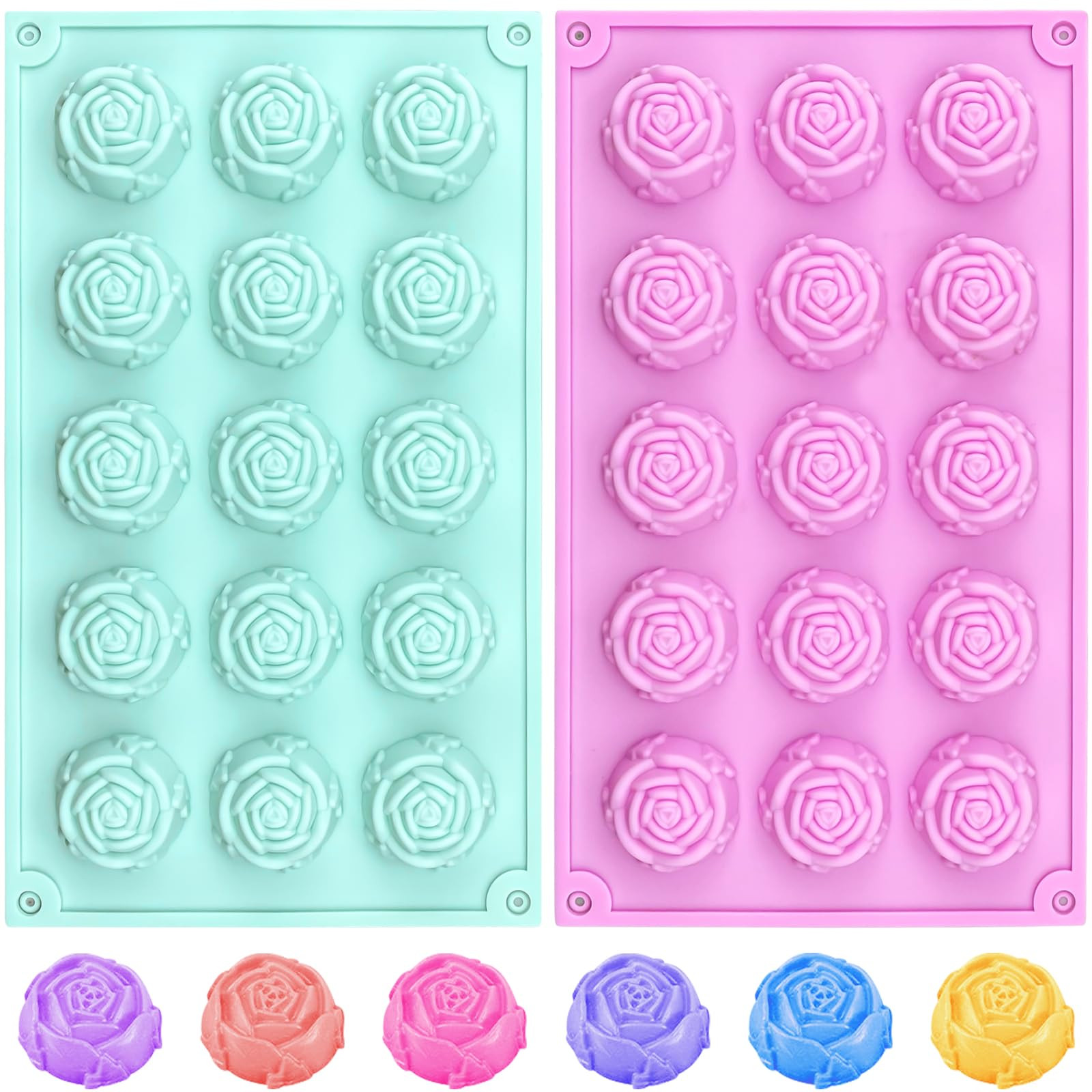 2 Pcs Rose Silicone Fondant Molds 15 Cavity Flower Cake Resin Mold Candy Chocolate Ice Cube Fonda... | Amazon (US)