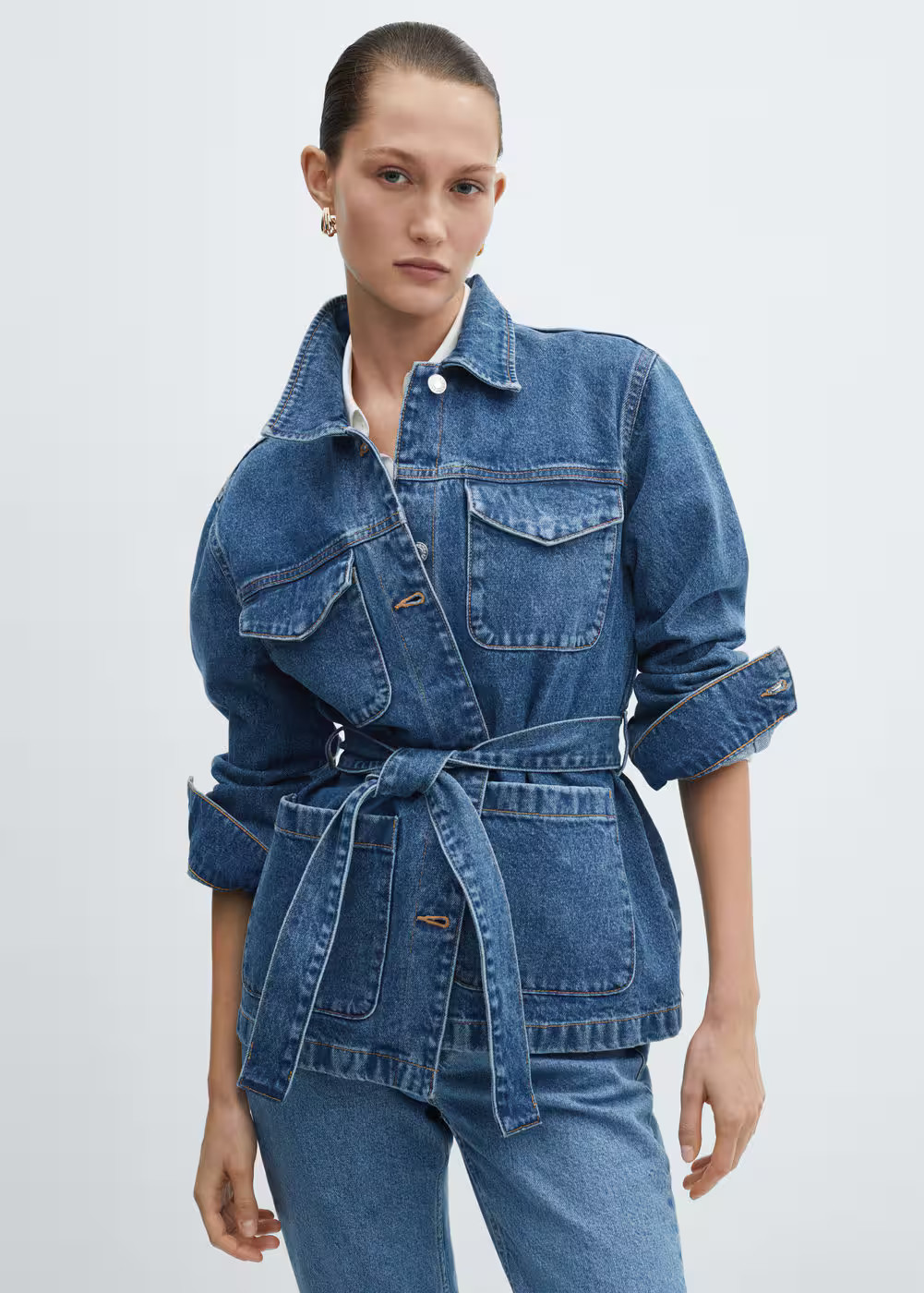 Denim jacket with belt -  Women | Mango USA | MANGO (US)