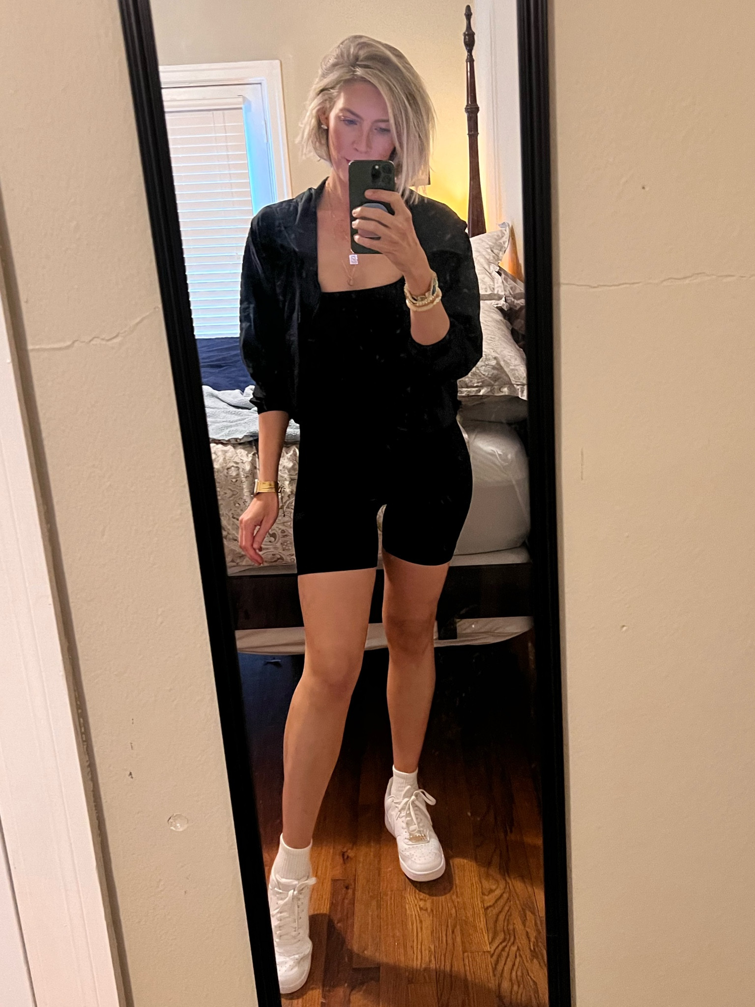 Athleisure look for tall women. One piece legging outfit for women over 40. Black onesie style for women. Errands look. Gym attire. Outfit from Amazon and Target. Wearing a size large in the onesie. 6ft tall  

#LTKFindsUnder50 #LTKFitness #LTKOver40