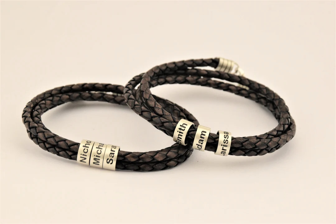 Personalized Men Genuine Leather Bracelet With Silver Custom - Etsy | Etsy (US)