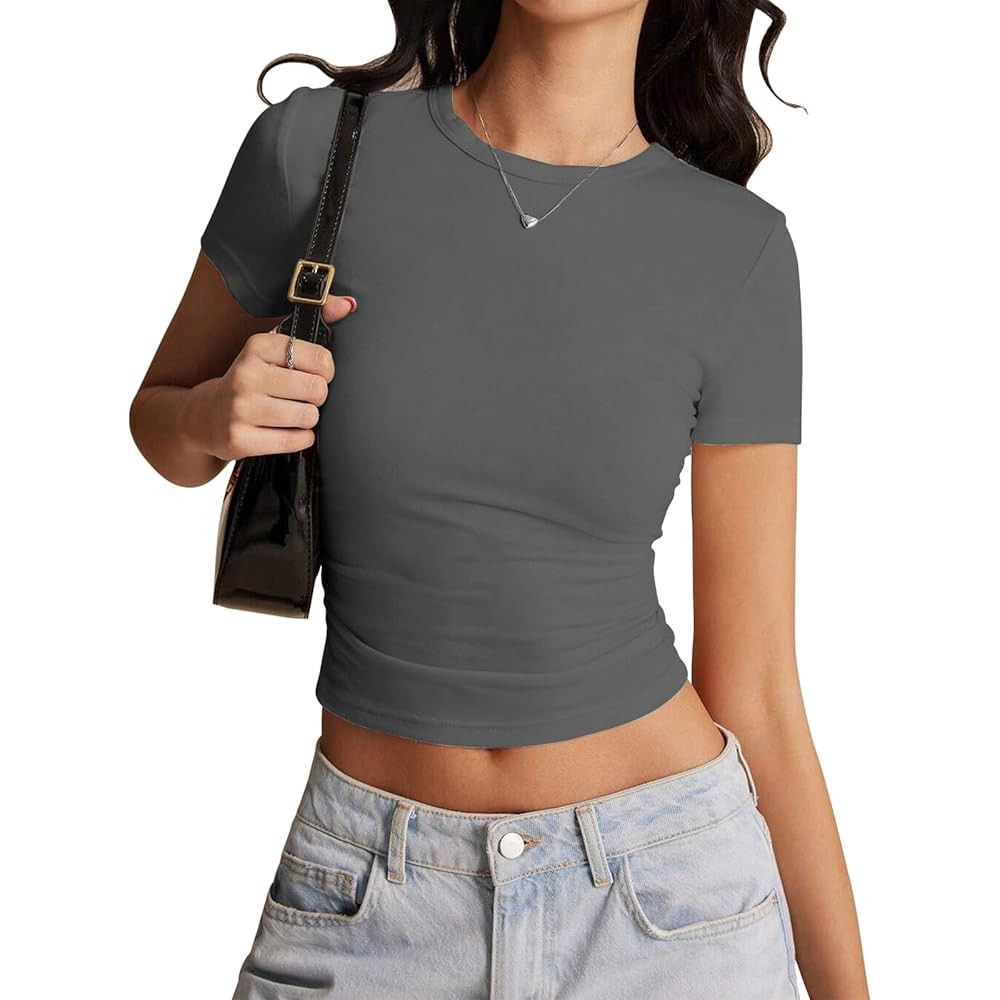 Risipu Women's Short Sleeve T-Shirts Crew Neck Slim Fit Tops Sexy Basic Tee Y2k Clothes 2025 | Amazon (UK)