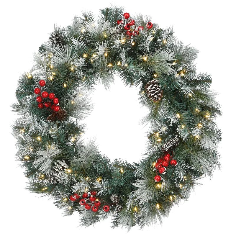 Snowy Glacier 30'' Lighted Polyvinyl Chloride Wreath | Wayfair North America