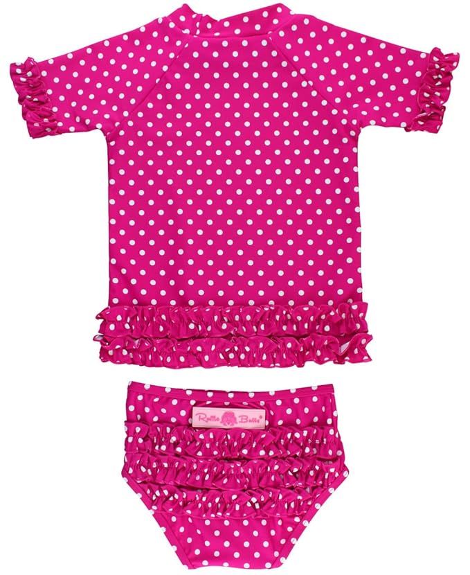 RuffleButts Baby/Toddler Girls Rash Guard Short Sleeve 2-Piece Swimsuit Set - Polka Dot Bikini wi... | Amazon (US)