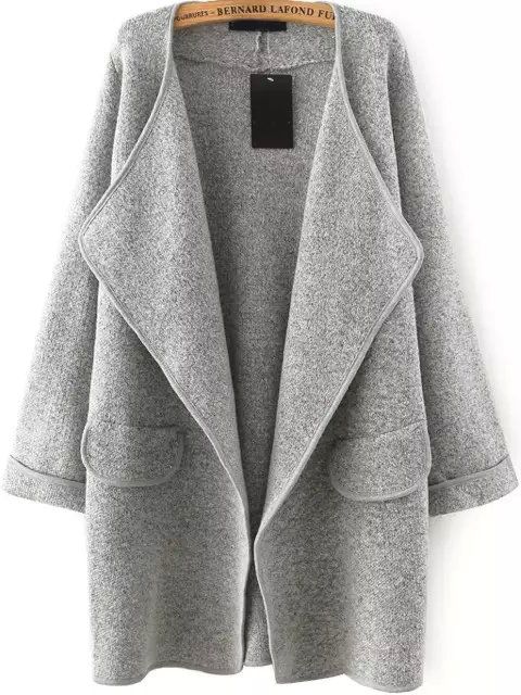 Grey Lapel Long Sleeve Loose Sweater Coat | SHEIN