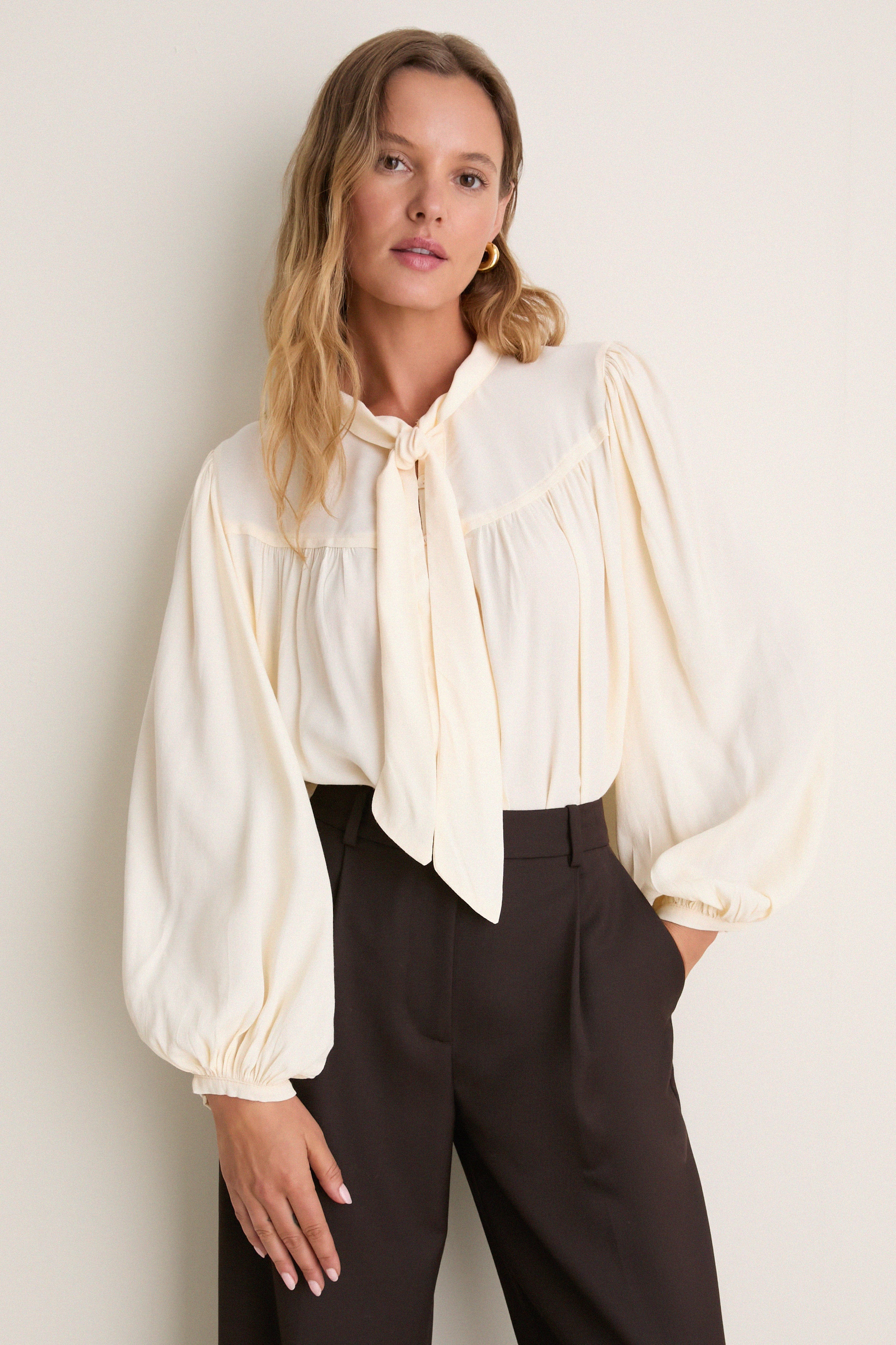 Off White Pleated Front Ties Shirt | Tuckernuck (US)