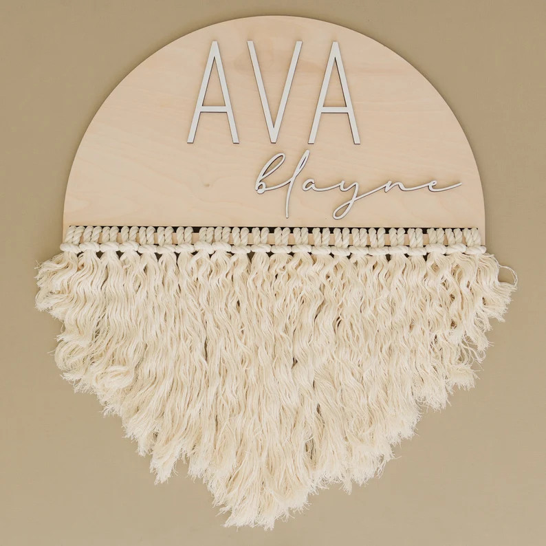 Boho Name Sign | Half Circle Macrame | Custom Baby Name | Wood Wall Art | Personalized Name Decor... | Etsy (US)
