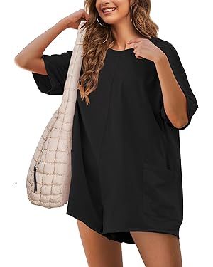 UANEO Rompers for Women Casual Oversized Athletic Jumpsuits Overalls Workout Hot Shot Tee Romper | Amazon (US)