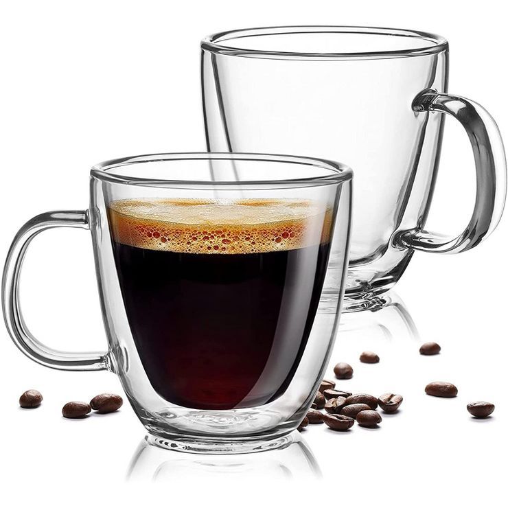 Zulay Double Wall 5.4oz Glass Espresso Mugs Set of 2 - Insulated Clear Coffee Mugs With Handle & ... | Target