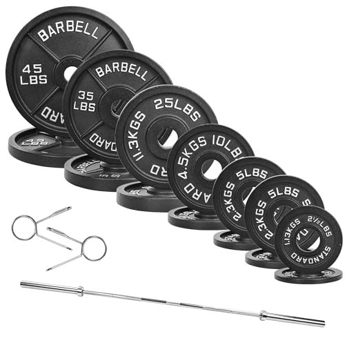 Fitvids Olympic 2-Inch Cast Iron Barbell Set, Including 255 Pounds Weight Plates Set & 7FT Olympic Bar(300 Pounds Total), Multiple Packages | Amazon (US)