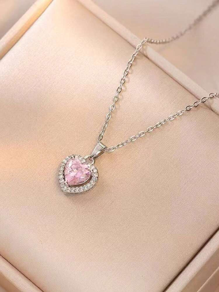 1pc Stainless Steel Zirconia Heart Shaped Delicate Necklace, Luxurious Chic For Women | SHEIN
