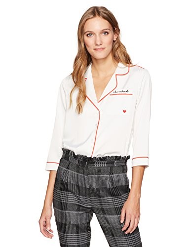 Dear Drew by Drew Barrymore Women's Christopher St Button Down Long Sleeve Blouse, Marshmallow, L | Amazon (US)