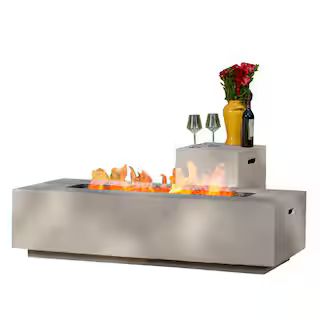 Noble House Aidan 56 in. x 15.00 in Rectangular MGO Gas Fire Pit Table in Light Grey - 50,000 BTU... | The Home Depot