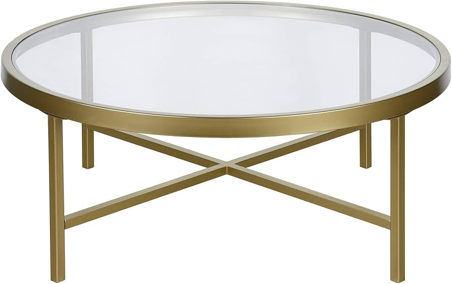 Henn&Hart 36" Wide Round Coffee Table with Glass Top in Brass, Modern coffee tables for living ro... | Amazon (US)